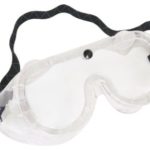 Safety goggles with elastic strap and clear lenses for HVAC technician eye protection during repairs.